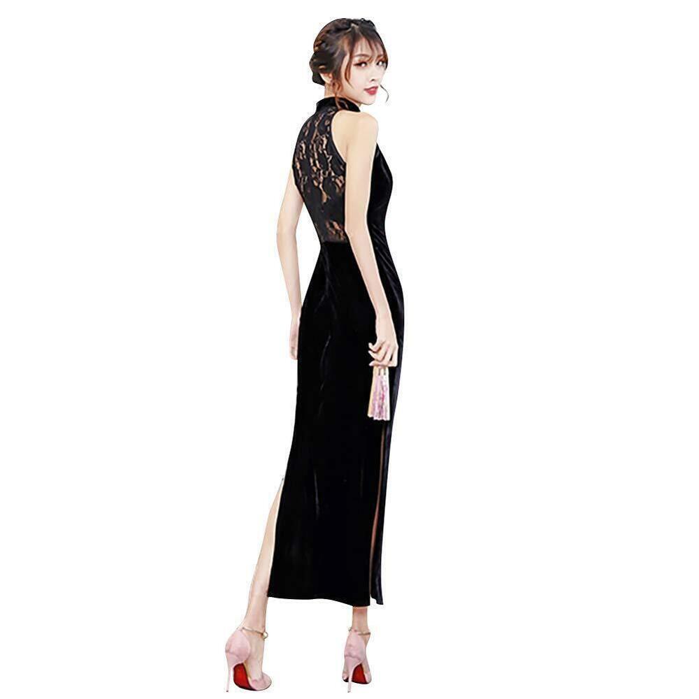 1084 Deluxe Cheongsam Costume Floral Lace High Split Chinese Vintage